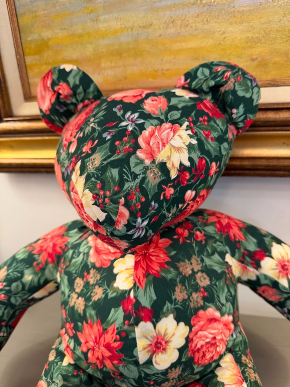 Vintage 80’s Fabric Bear Stuffed Teddy Plush Floral Chintz Grandmillennial - Picture 2 of 9